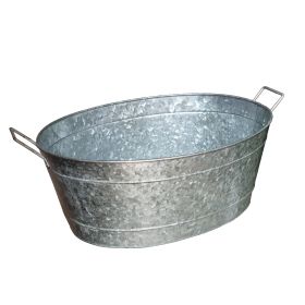 Lola Embossed Design Oval Shape Galvanized Steel Tub with Side Handles, Small, Silver