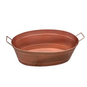 Thea Oval Shape Hammered texture Metal Tub with 2 Side Handles, Copper
