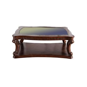 Traditional Coffee Table with Cabriole Legs and Wooden Carving, Brown