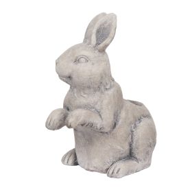 Antique Styled Raw Textured Polyresin Standing Rabbit Planter, Gray