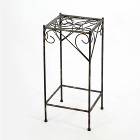 Scrolled Metal Frame Plant Stand with Square Top, Large, Black
