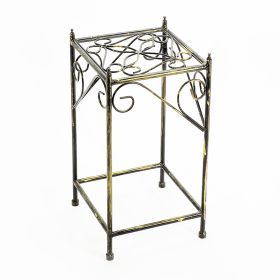 Lattice Cut Square Top Plant Stand with Tubular Legs, Medium, Black
