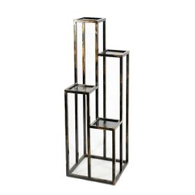 4 Tier Cast Iron Frame Plant Stand with Tubular Legs, Black and Gold
