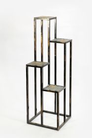 4 Tier Cast Iron Frame Plant Stand with Stone Topping, Black and Gold