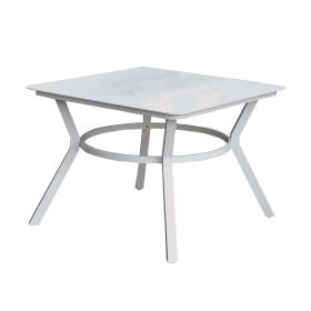 Plank Top Aluminum Patio Table with Flared Legs, White
