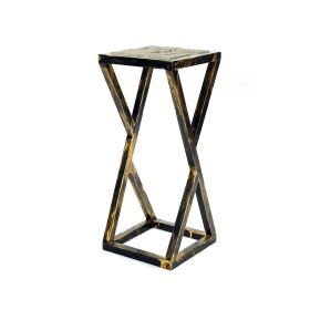 19.5 Inches Stone Top Plant Stand with Geometric Base, Black and Gray