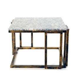 22 Inch Granite Top Plant Stand, Cast Iron Frame, Gray, Black, Gold