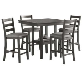 5 Piece Counter Height Dining Set, Table and 4 Chairs, Padded Seats, Gray