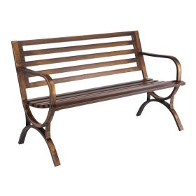 VEVOR Outdoor Bench, 50 inch, Carbon Steel Metal Frame with Slatted Pattern Backrest and Round Edge Armrests, Weatherproof Outside Bench for Pati