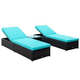 Outdoor Lounge Chair Set 2PC with Adjustable Backrest Cushions Table Rattan Turquoise Pool Side