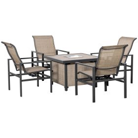 5-Piece Rattan Patio Dining Set Outdoor Wicker Furniture Set 4 Rocking Chairs & Square Table with Metal Ice Bucket, Beige