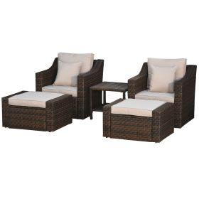 5-Piece PE Rattan Outdoor Patio Armchair Set with 2 Chairs, 2 Ottomans, Coffee Table Conversation Set & Durable Build, Beige