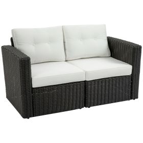 2PC Patio Wicker Corner Sofa Set Outdoor PE Rattan Furniture w Curved Armrests Cushion Balcony