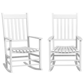 2 PCs Wooden Rocking Chair Set Outdoor Rockers with Curved Armrests High Back for Garden Balcony White