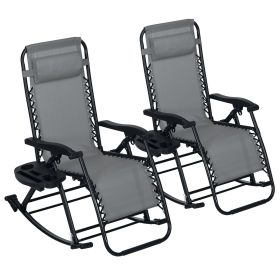 Grey Zero Gravity Chair Set: 2-Pack Recliners with Pillows, Cup Trays & Phone Holders for Ultimate Relaxation