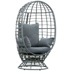 Rotating Wicker Egg Chair with Cushions Outdoor Indoor Lounge Seat for Patio Garden