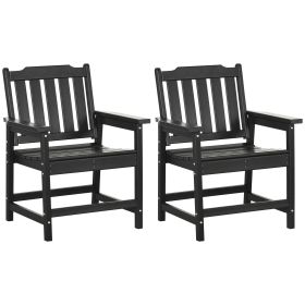 2 Pieces HDPE Outdoor Chair Black Garden Chair Set with Armrests Slatted Back for Patio Lawn Poolside