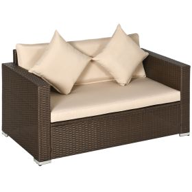 Outdoor Wicker Loveseat Patio Couch with Cushions 2 Seats PE Rattan Sofa Beige