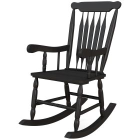Porch Rocker Black High Back Wooden Rocking Chair for Outdoor Garden Durable Comfortable Seating
