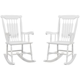 Porch Rocker Chairs Set of 2 White Wooden High Back Outdoor Rocking Chairs for Patio Garden Comfortable Seating Supports 350 lbs.