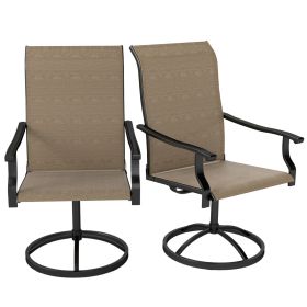 Patio Swivel Chairs Set of 2, High Back Patio Dining Chairs with All-Weather Mesh for Backyard, Lawn, Garden, Brown