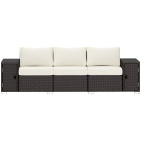 3 Seater Wicker Outdoor Couch Patio Sofa with Storage, Thickened Cushions and Wide Armrests for Porch Yard, Cream White