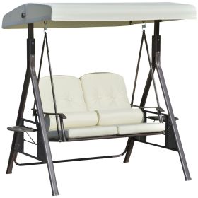 2-Person Outdoor Swing Seat with Adjustable Canopy, Cushioned, Tray, Poolside Lounger, Beige