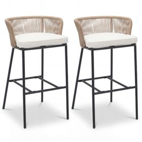 2-Pack Outdoor Bar Stools with Removable Cushions, 400 LBS Weight Capacity Woven Rope Patio Chairs