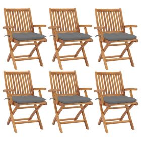 Garden Chair Set of 6 Teak Wood, Grey