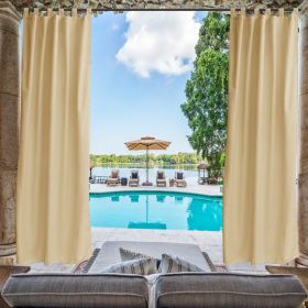 Outdoor Privacy Waterproof Fabric Mildew Resistant Tab Top Window Curtain 50" W x 120" L Beige