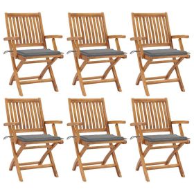 Garden Chair Set of 6 Grey Solid Teak Wood Standard Foldable
