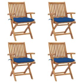 Patio Chair Set of 4 Teak wood, Blue cushions