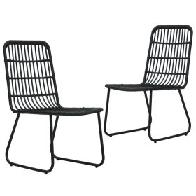 Garden Chair Set of 2 Black PE Rattan, Powder-Coated Steel