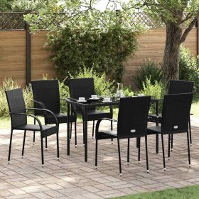 Dining Chair Set of 6 Black PE Rattan One Size Stackable