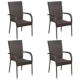 Dining Chair Set of 4 Brown PE rattan, powder-coated steel