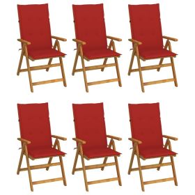 Patio Chair Set of 6 Red Solid Acacia wood Compact Foldable