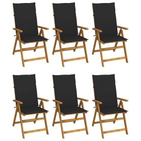 Garden Chair Set of 6 Wood, Black Solid Acacia Wood Medium