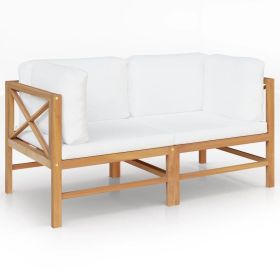 Outdoor Bench Cream Solid Teak Wood, 100% Polyester