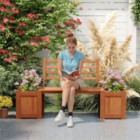 Garden Bench with Planter Boxes - Hardwood Build (Wear-Resistant), Displays Faux Trees/Potted Plants, Enhances Outdoor Aesthetic