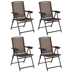 4 Pieces Folding Dining Chairs with Smooth Armrests and Sling Back
