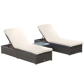 Outdoor Lounge Chairs Set of 2 with 5-Level Angles Adjust Backrest, Thick Cushions, & Matching Table, Patio Rattan Furniture Sets for Pool Side