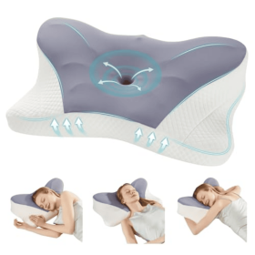 Cervical Neck Pillow, Cooling Ergonomic Memory Foam Pillows  Dual Height Orthopedic Support Contour Pillow For Side (Option: KDark Grey)