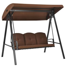 Outdoor 3-Seat Porch Swing with Adjust Canopy and Cushions (Color: Brown)
