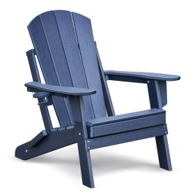 Patio Folding Adirondack Chair Weather Resistant, Outdoor HDPE Foldable Lawn Chair (Color: Navy Blue)