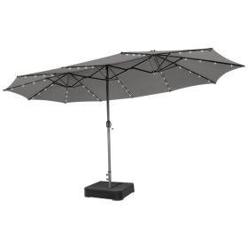 15 Feet Double-Sided Patio Umbrella with 48 LED Lights (Color: Gray)