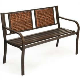 Patio Garden Bench with Powder Coated Steel Frame (Color: Bronze)