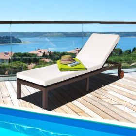 Outdoor Wicker Patio Chaise Lounge Recliner Chair with 5-Position Adjustment and Wheels (Color: Beige)